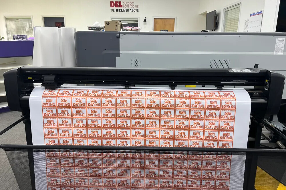 Vinyl cutter producing sheets of printed decals