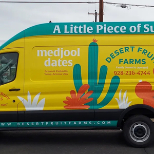 Desert Fruit Farms van with a full graphic wrap