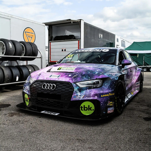 Audi race car with a purple galaxy vinyl wrap